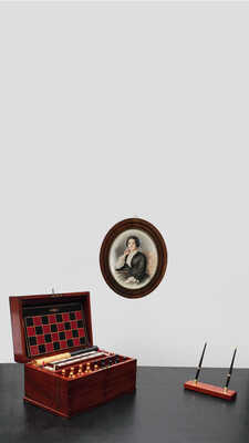 Гау Владимир Иванович (по подписи). Портрет дамы с голубыми лентами в прическе